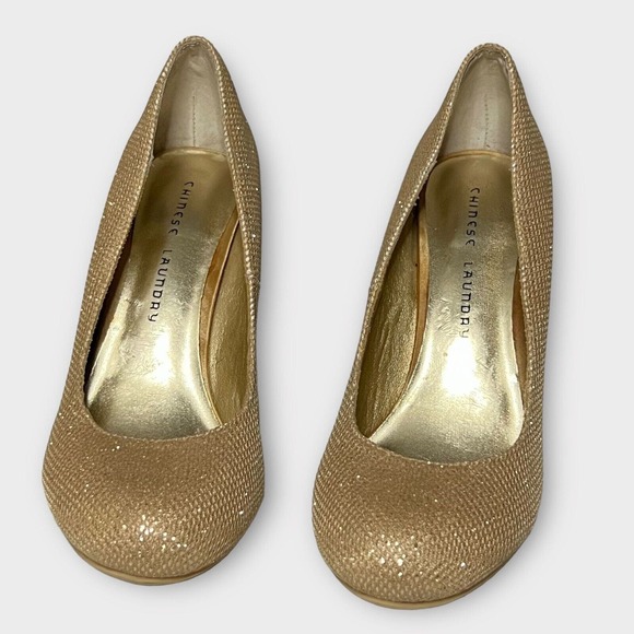 Chinese Laundry Nightlight Women's Gold Sparkle Round Toe Stiletto Heels Size 9M - Picture 3 of 13